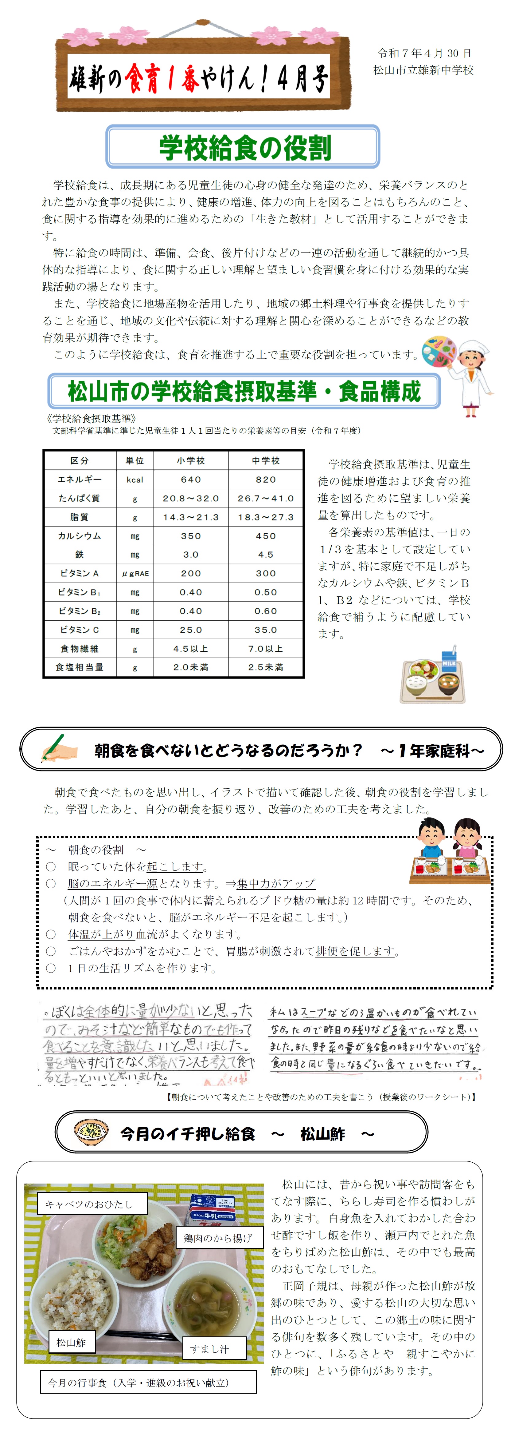 R7雄新の食育１番やけん！4月号
