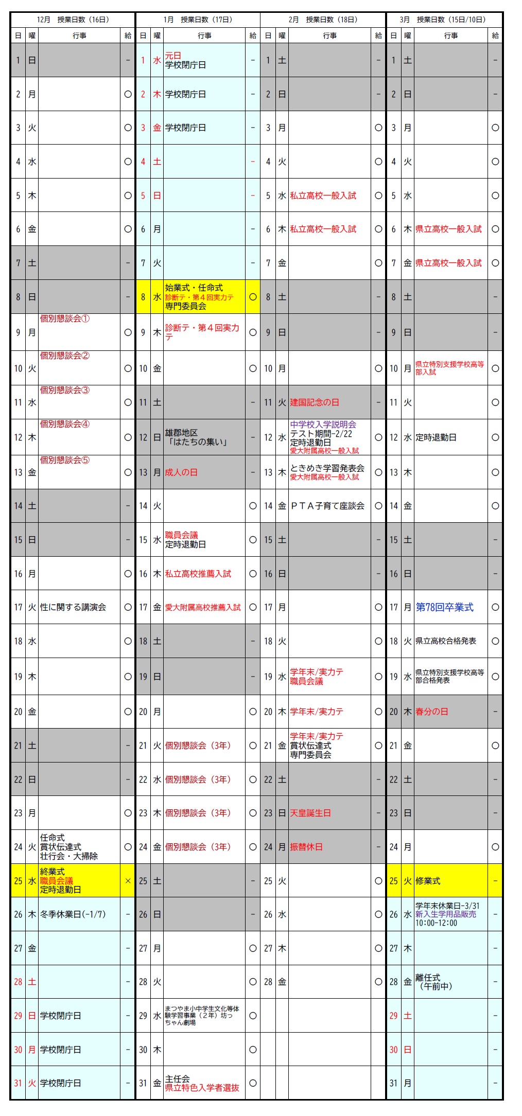 行事12-3月