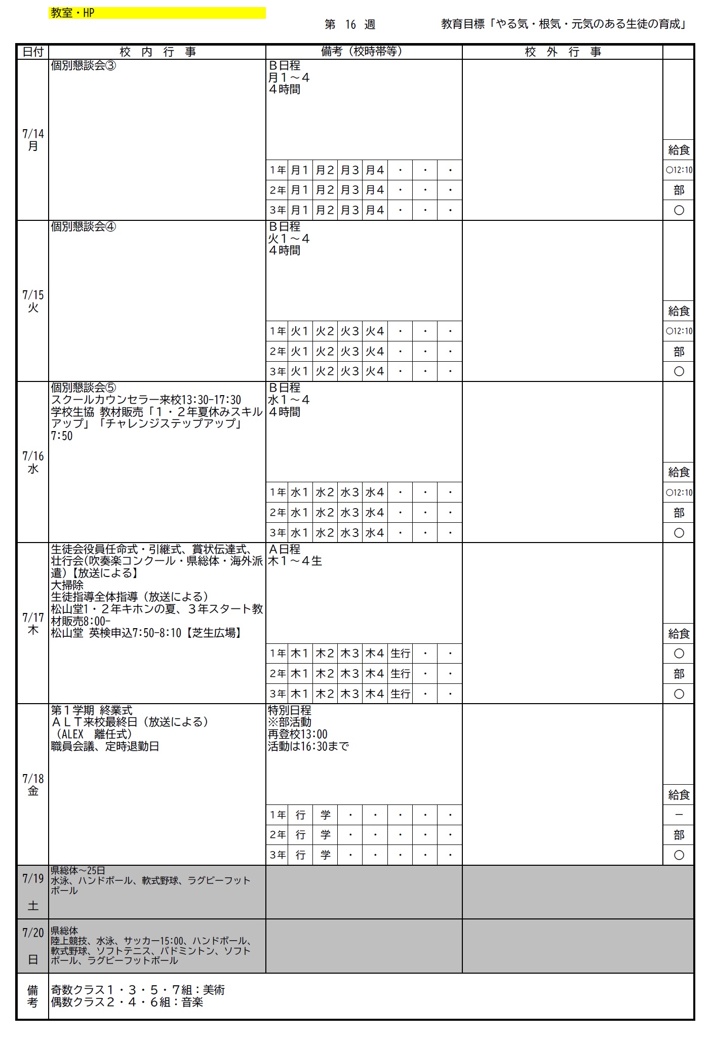 第16週7月14日ー7月20日