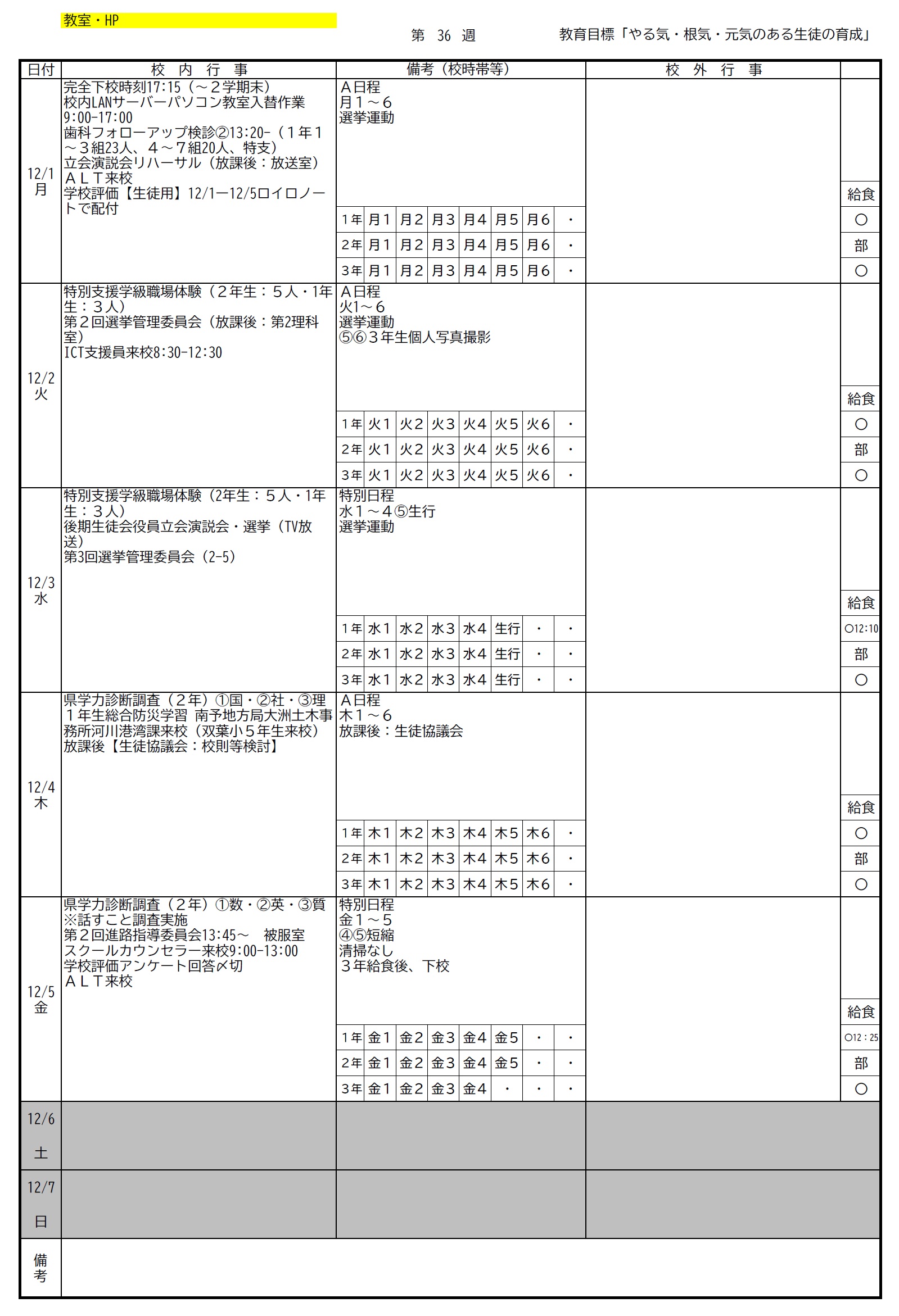 第36週12月1日ー12月7日
