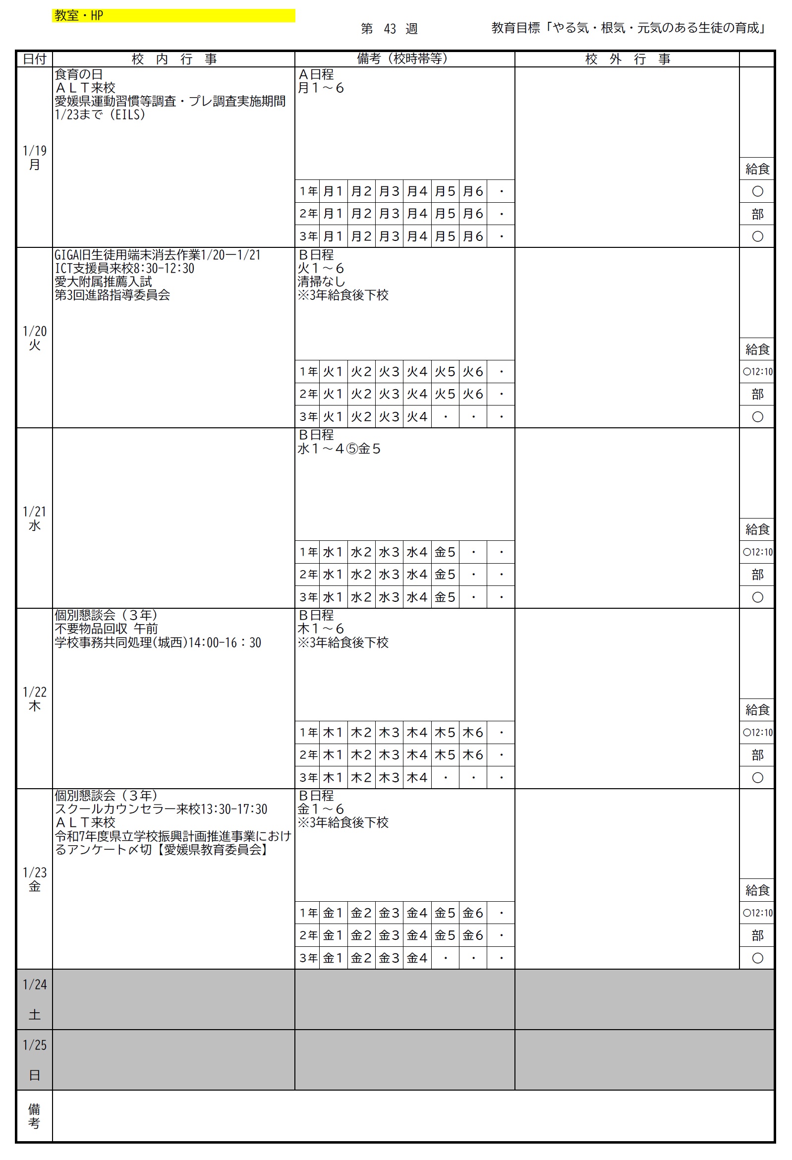 第43週1月19日－1月25日