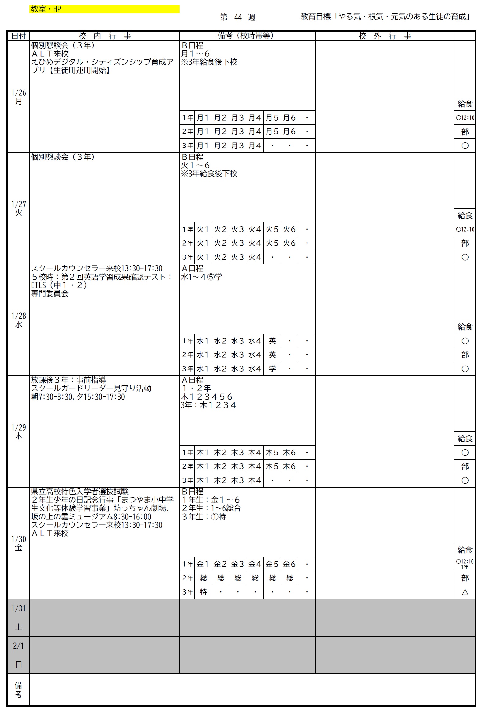 第44週1月26日－2月1日