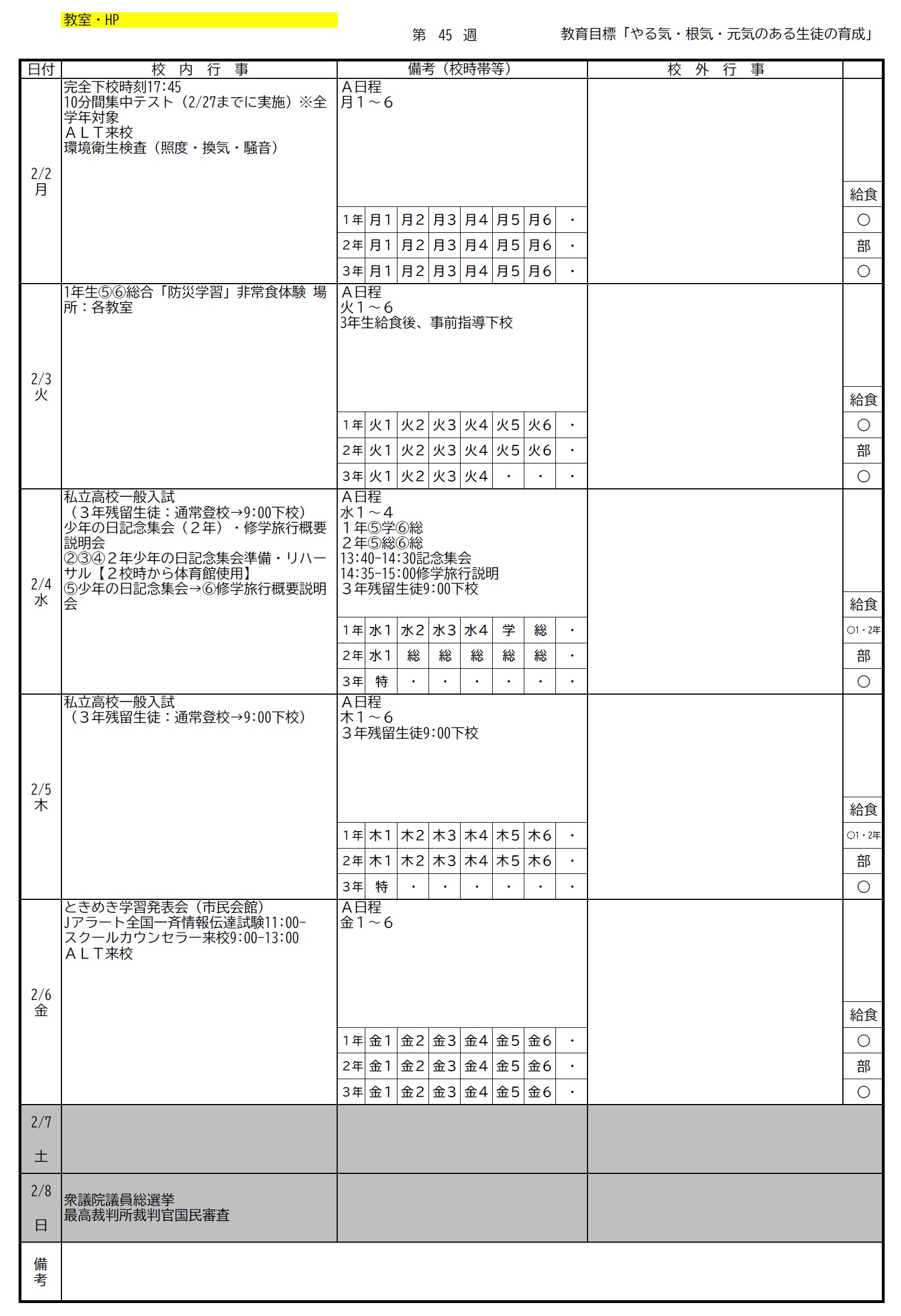 第45週2月2日－2月8日